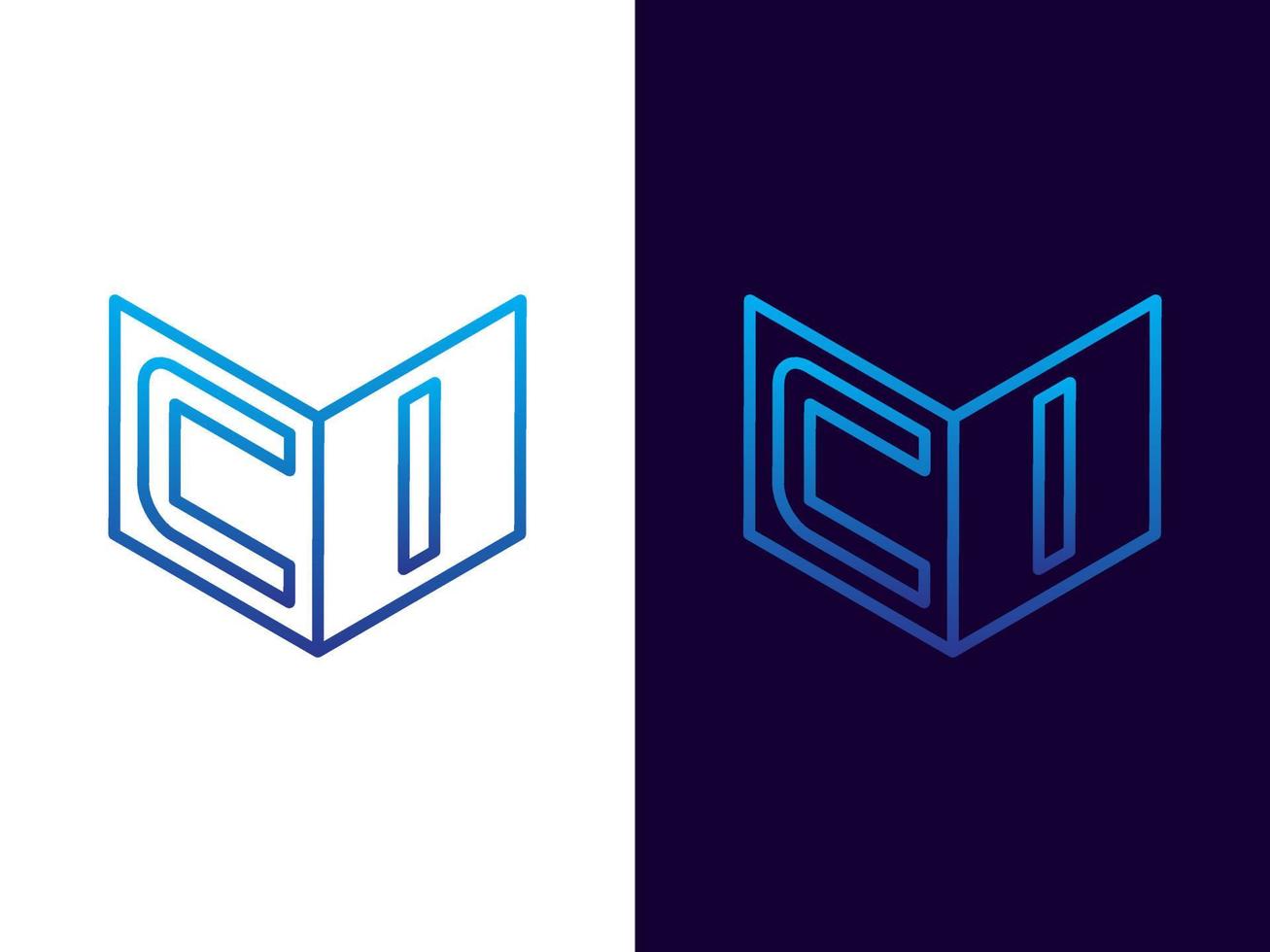 lettera iniziale ci design del logo 3d minimalista e moderno vettore