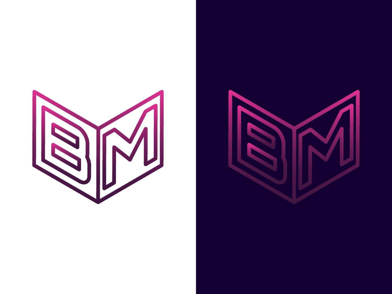 lettera iniziale bm design minimalista e moderno del logo 3d vettore