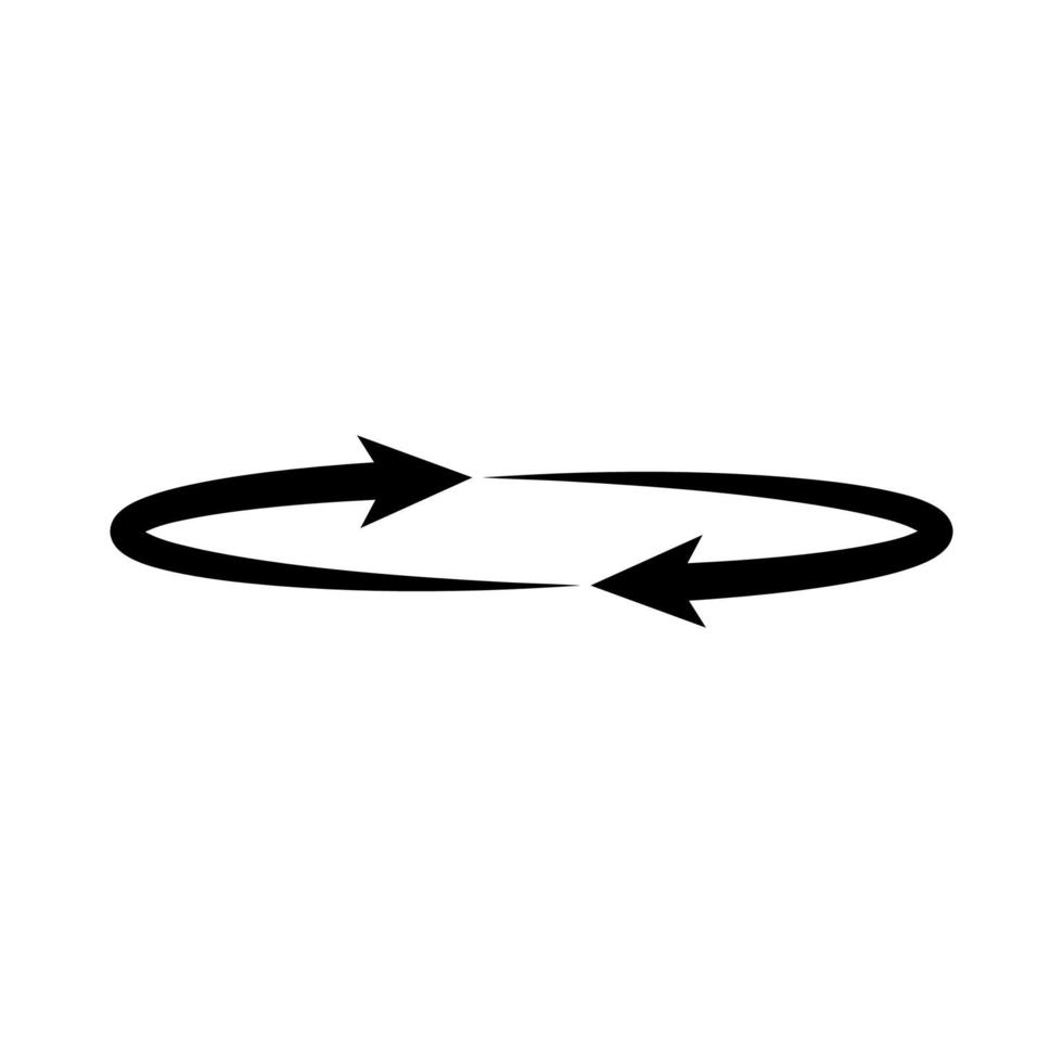 due frecce sul cerchio. angolo 360 icona nera. vettore