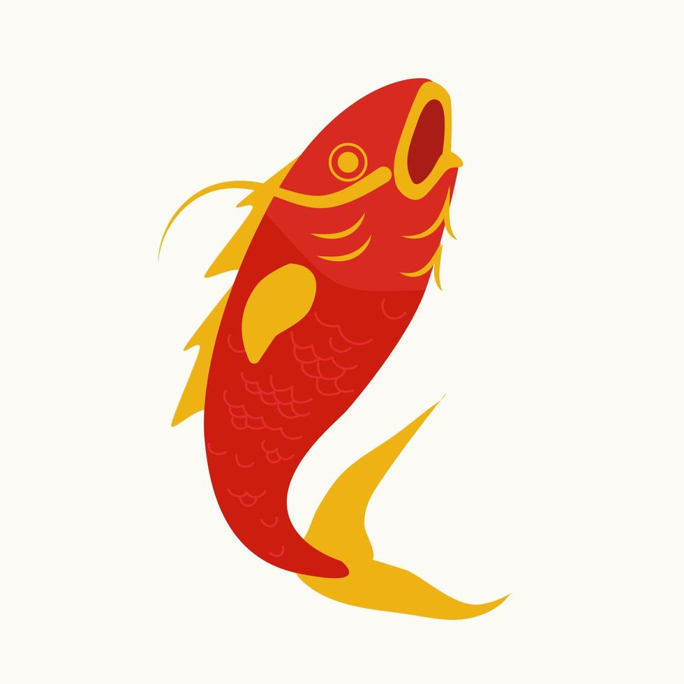 opera d'arte piatta semplice isolata di pesce rosso in stile cinese vettore