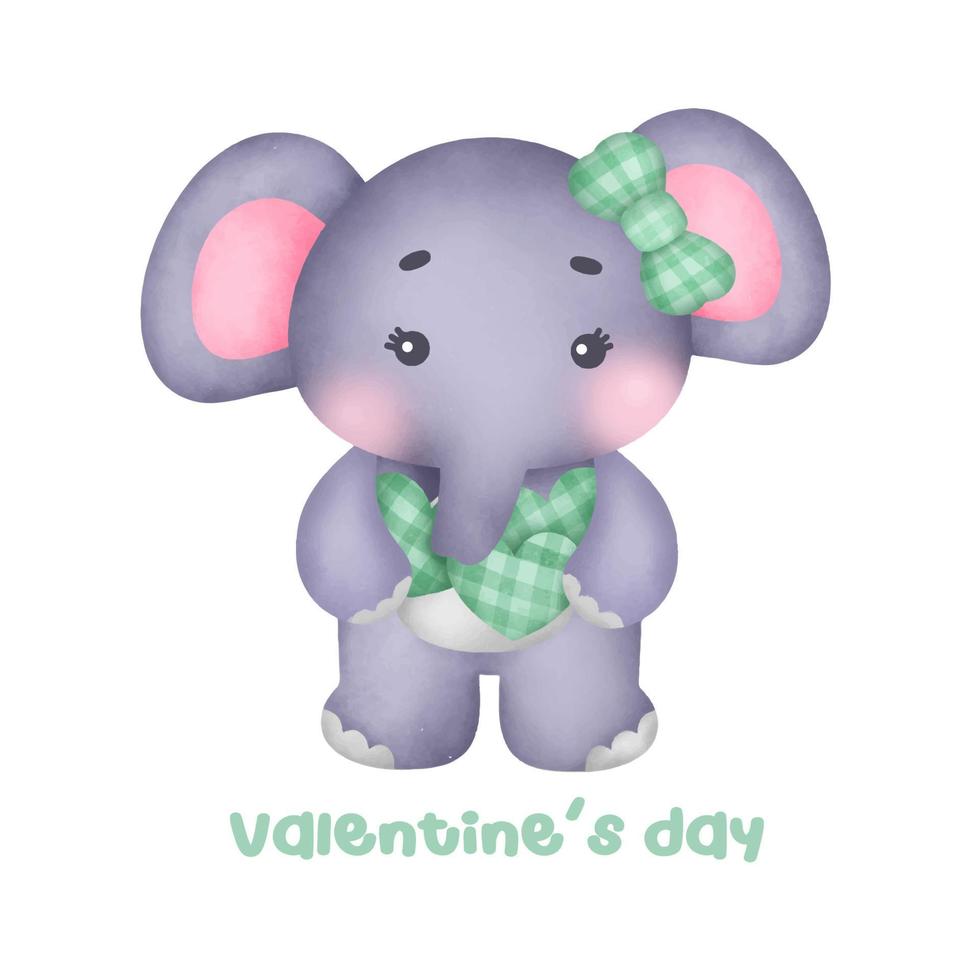 San Valentino con un simpatico biglietto di auguri con elefante. vettore
