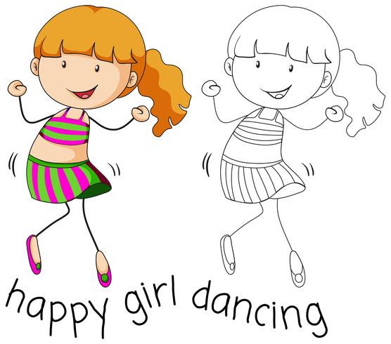 Doodle dancing di carattere ragazza vettore