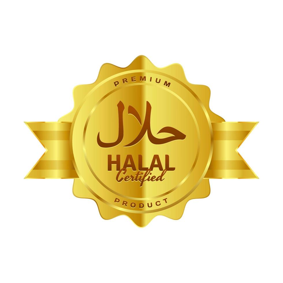 distintivi dorati certificati halal vettoriali con scritta araba e nastro