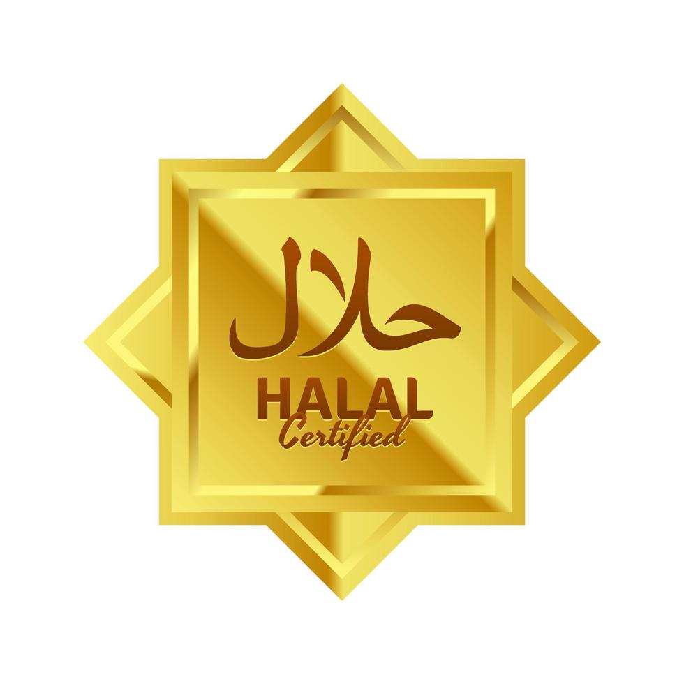 distintivi dorati certificati halal di vettore con scrittura araba