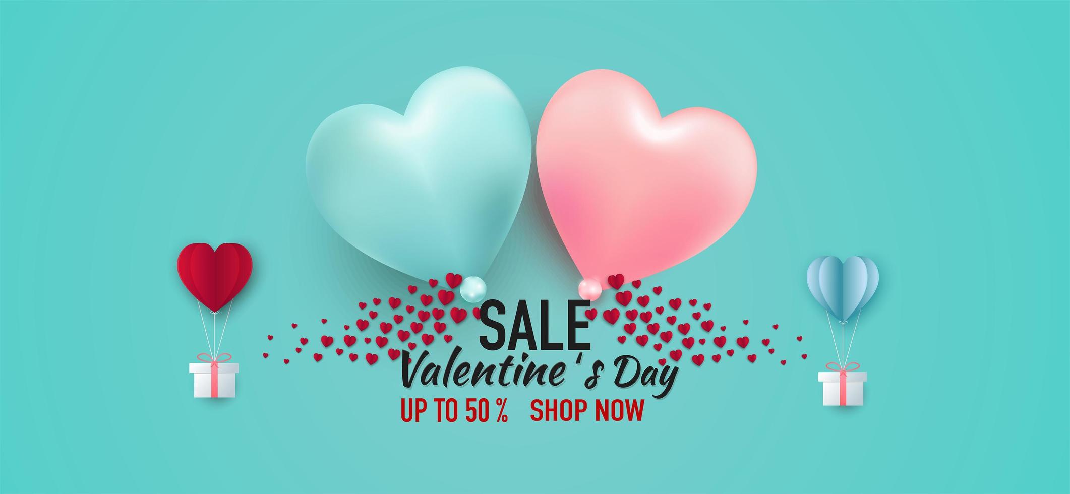 sfondo di vendita di san valentino composizione romantica con cuori. illustrazione vettoriale per sito Web, poster, annunci, coupon, materiale promozionale.