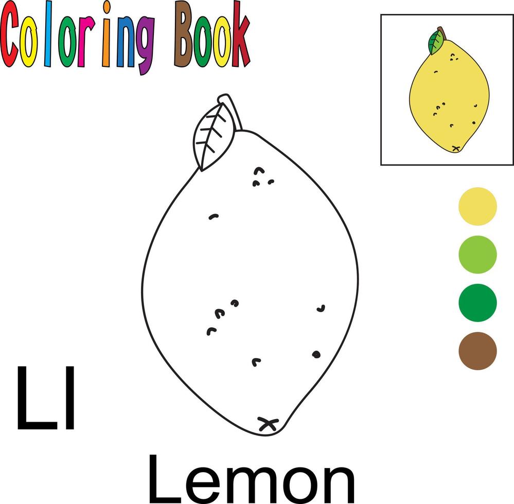 limone dei cartoni animati. libro da colorare con un tema di frutta. grafica di illustrazione vettoriale. buono per i bambini da imparare e colorare. vettore