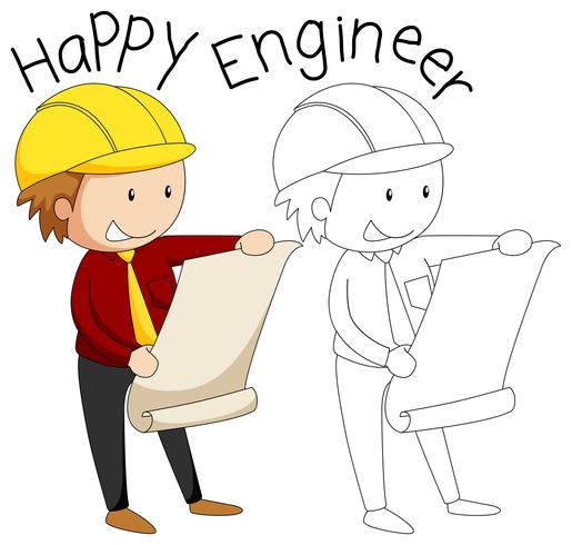 Doodle carattere ingegnere felice vettore