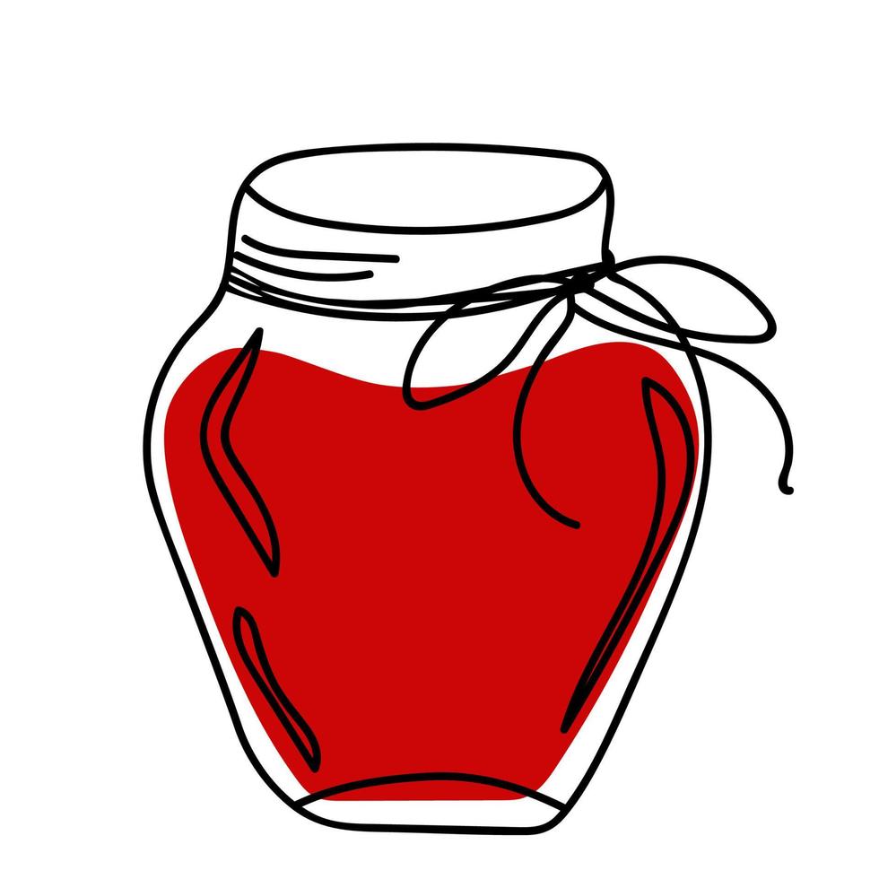 barattolo di vetro con marmellata rossa in stile doodle. vettore