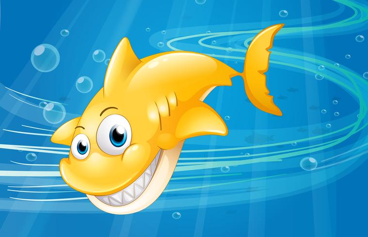 Uno squalo giallo sorridente al mare vettore