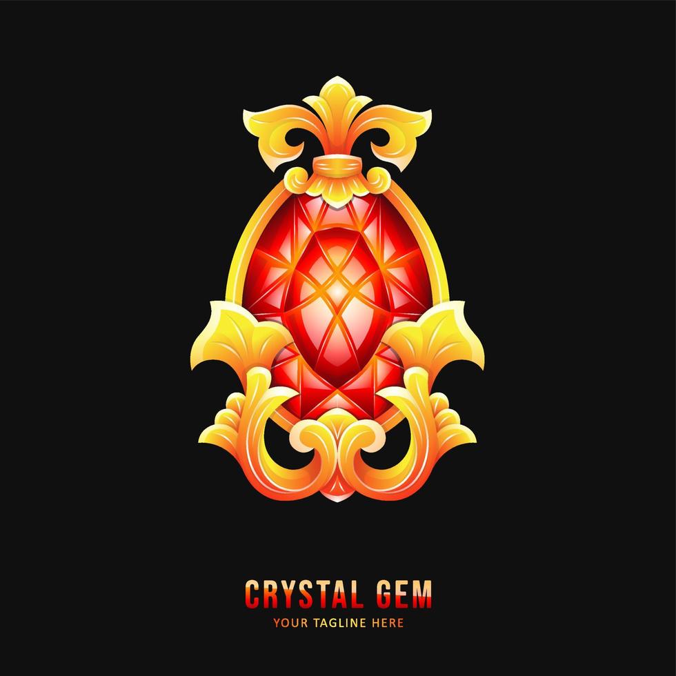distintivo di pietra preziosa di cristallo rosso con bordo ornamentale vettore
