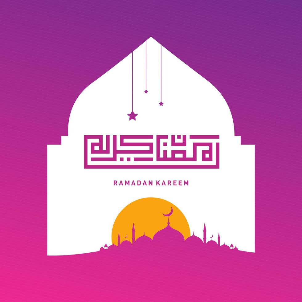 tipografica ramadan kareem. illustrazione di vettore della cartolina d'auguri di festa del ramadhan. composizione scritta del mese santo musulmano con edificio della moschea