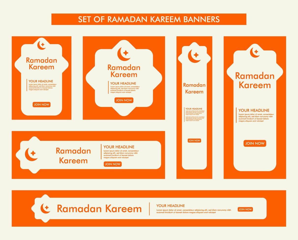 set di design di sfondo ramadan kareem, moderna collezione di banner islamici, digiuno, web, poster, volantino, illustrazione pubblicitaria vettore