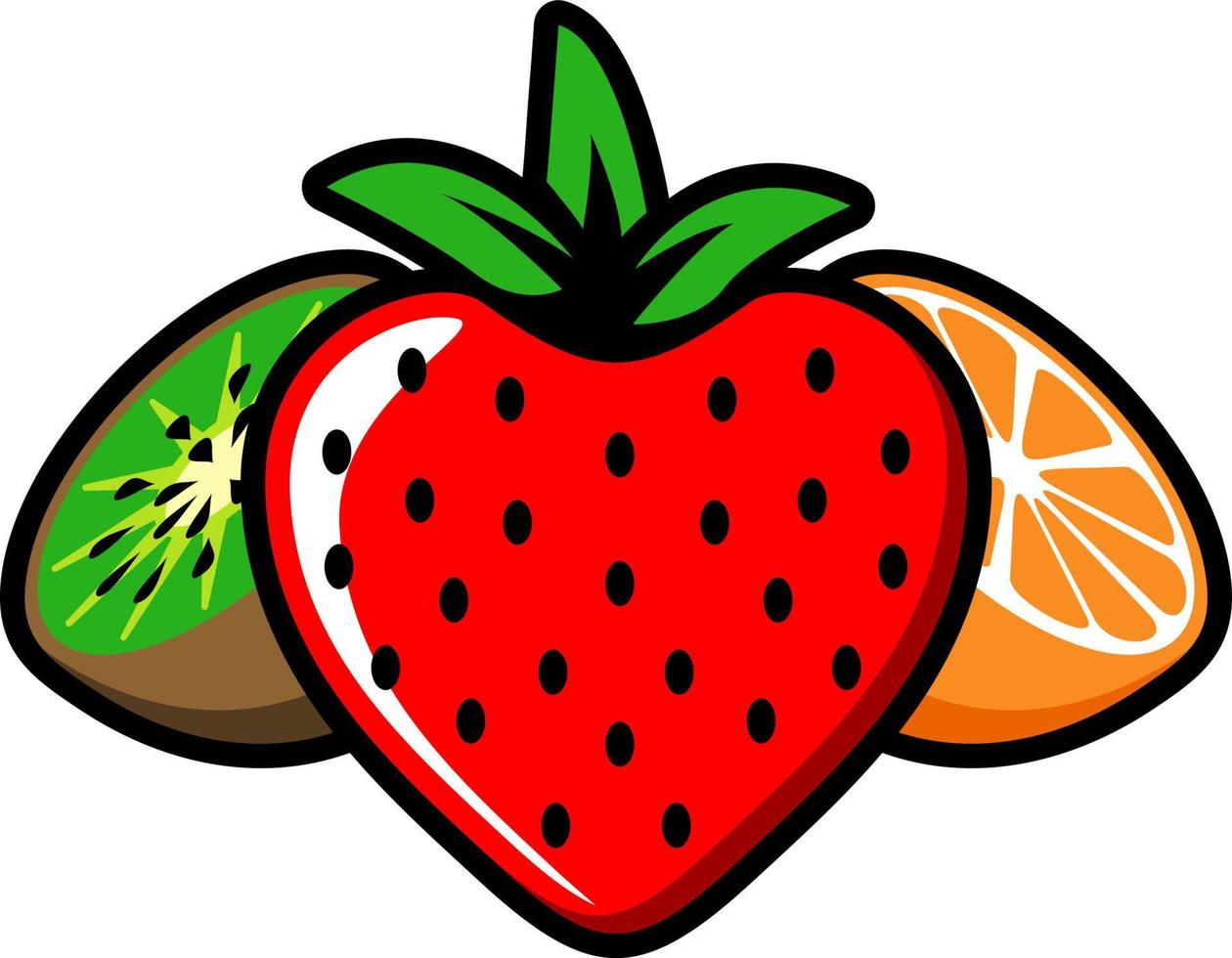 frutta fragola, arancia e kiwi vettore cartone animato design piatto
