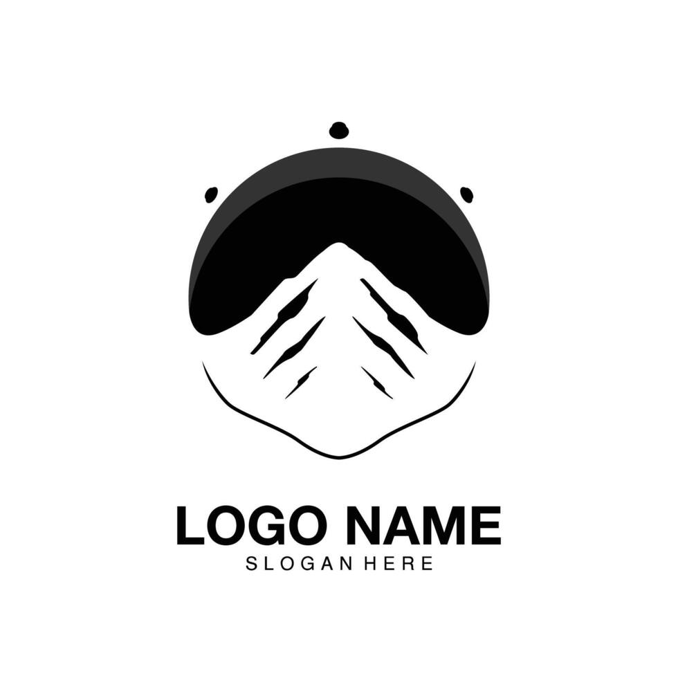 logo casco e silhouette montagna icona minimalista simbolo vettore design piatto