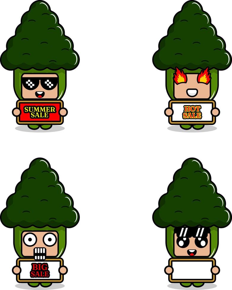 simpatico personaggio dei cartoni animati vettore broccoli verdura mascotte costume set vendita estiva raccolta bundle