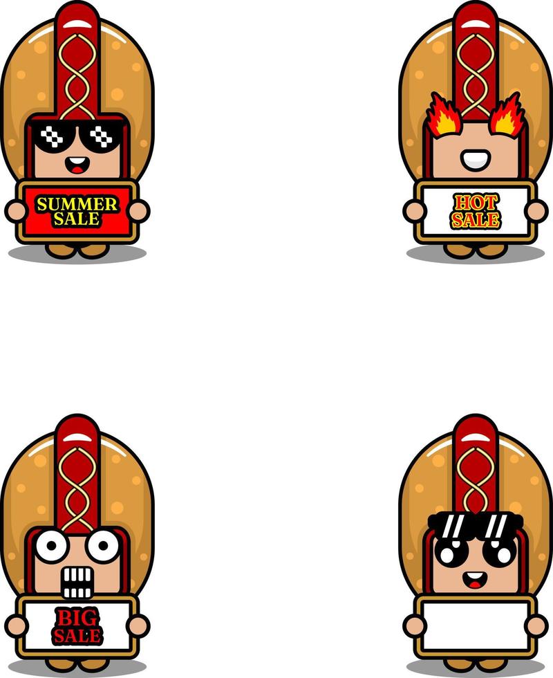 vettore simpatico personaggio dei cartoni animati mascotte costume hot dog cibo set vendita estiva bundle collection