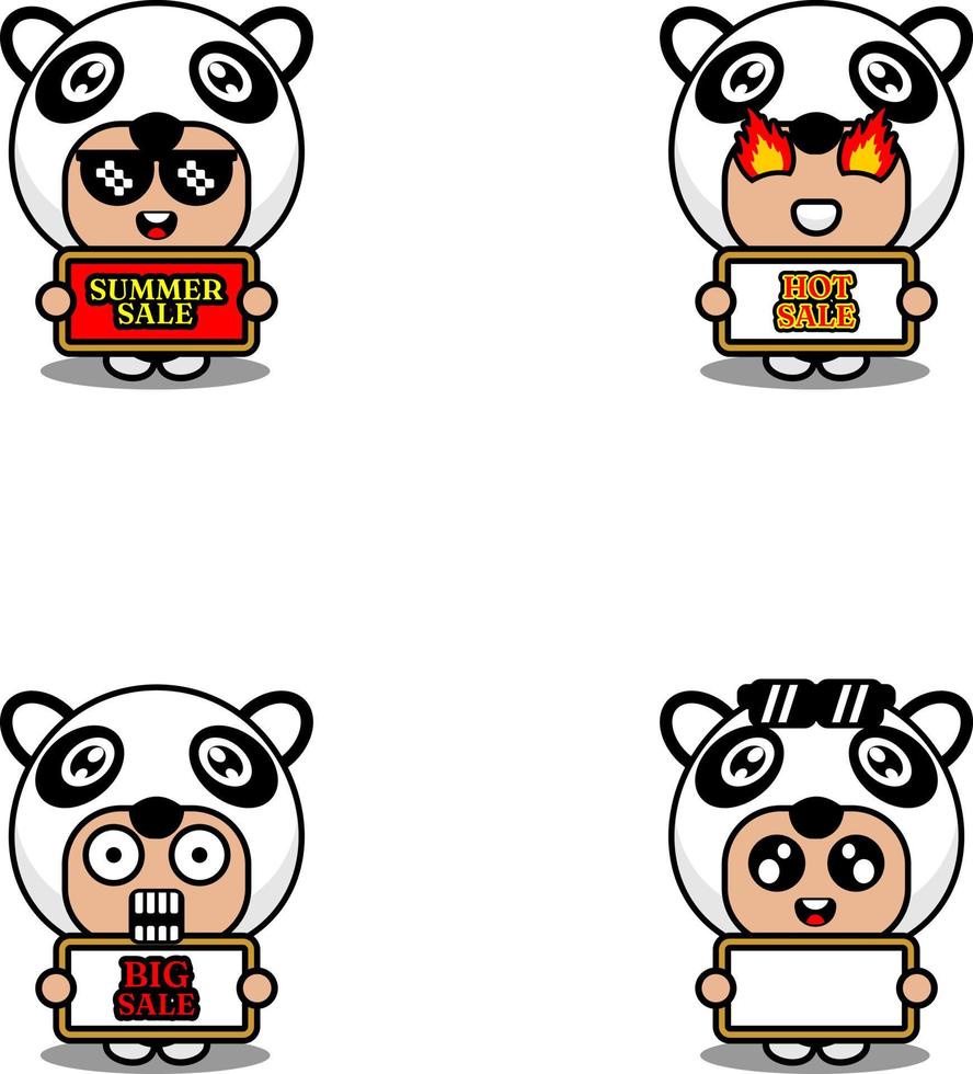 vettore simpatico personaggio dei cartoni animati panda animale mascotte costume set vendita estiva bundle collection