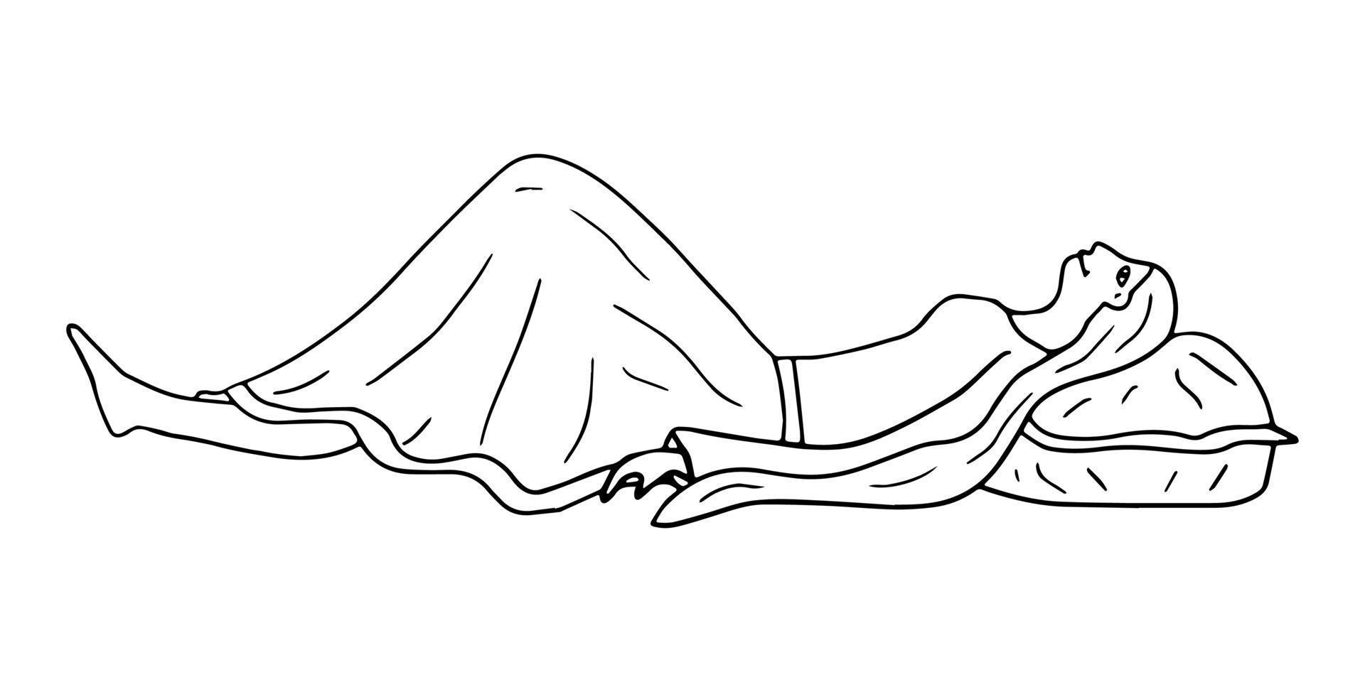 doodle giovane donna sdraiata. ragazza rilassante sul cuscino isolato su sfondo bianco. vista laterale. vettore