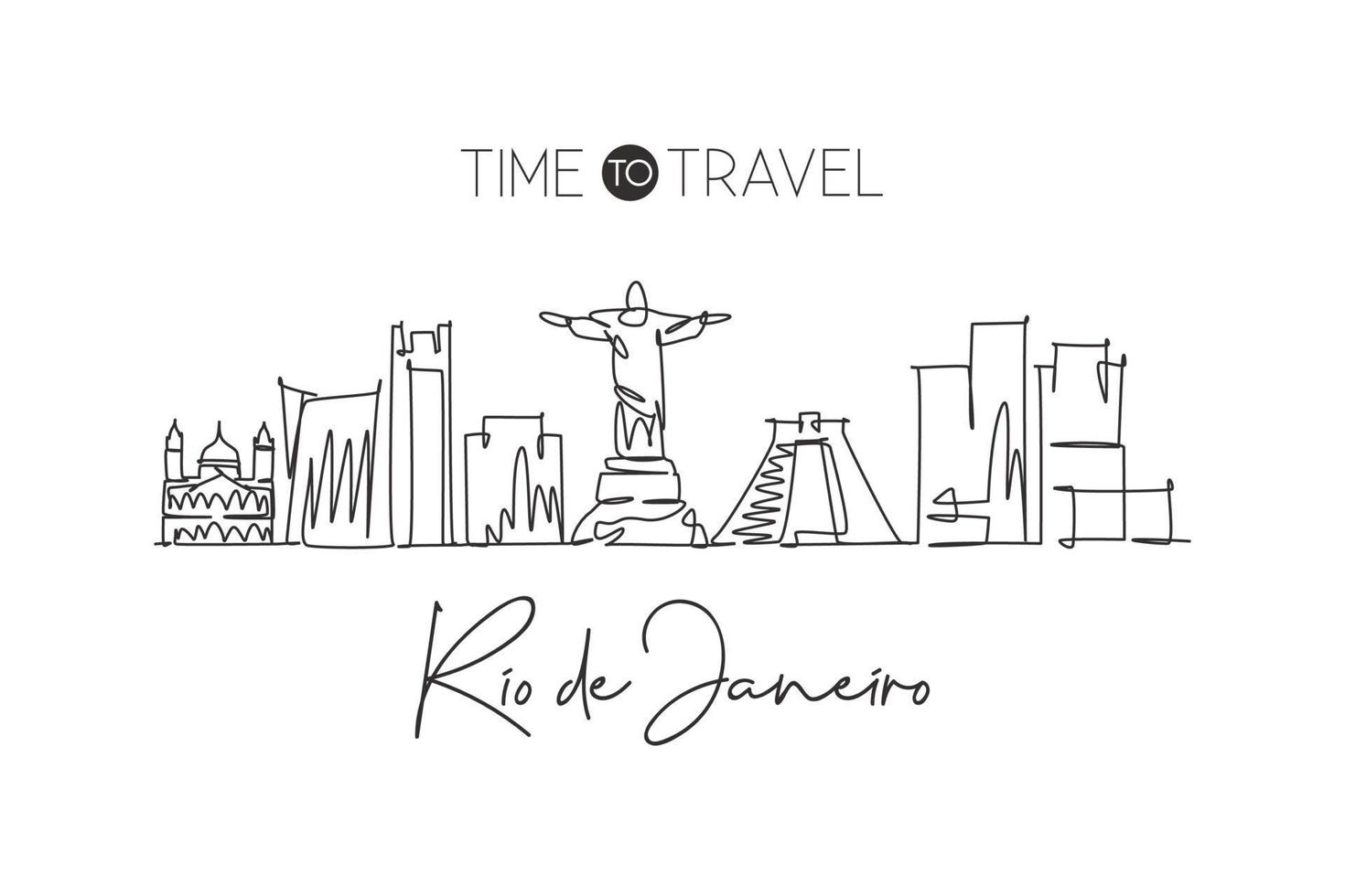 un disegno a linea singola dello skyline della città di rio de janeiro, brasile. paesaggio storico mondiale della città. poster per la decorazione della parete di casa della migliore destinazione per le vacanze. illustrazione vettoriale di disegno di linea continua alla moda