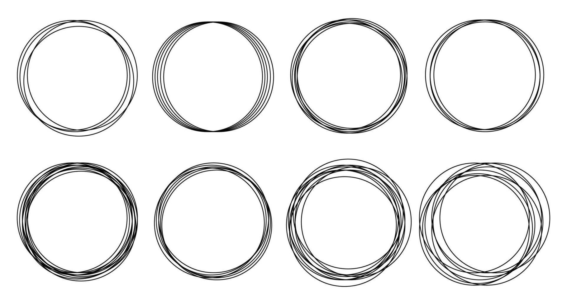 illustrazione vettoriale creativa di disegno a mano cerchio linea schizzo set sfondo isolato. scarabocchio circolare rotondo di arte design. elemento grafico astratto per il segno della nota del messaggio