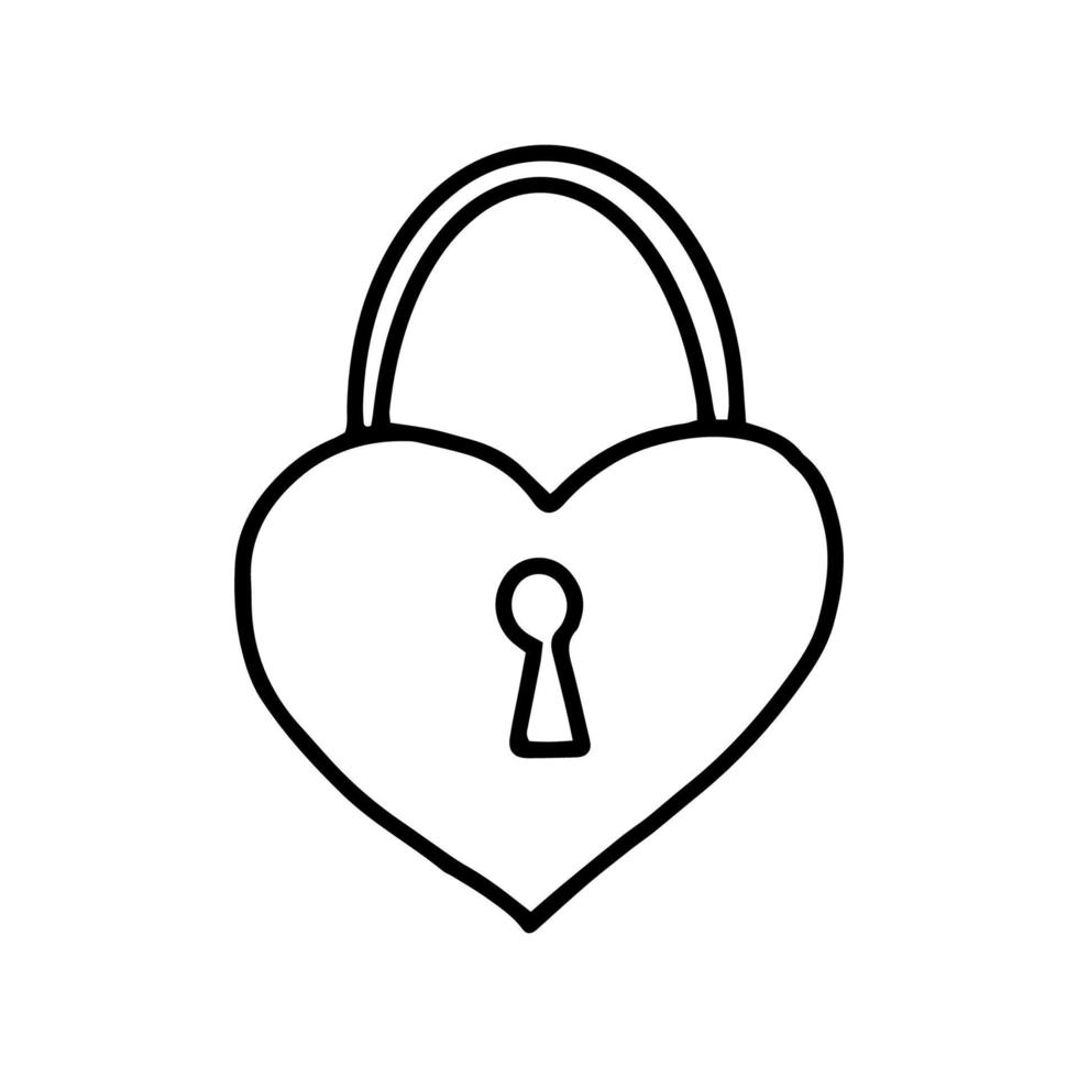 lucchetto a forma di cuore disegnato a mano pattern line.doodles.black and white image.love the item.wedding padlock.valentine's day.vector vettore