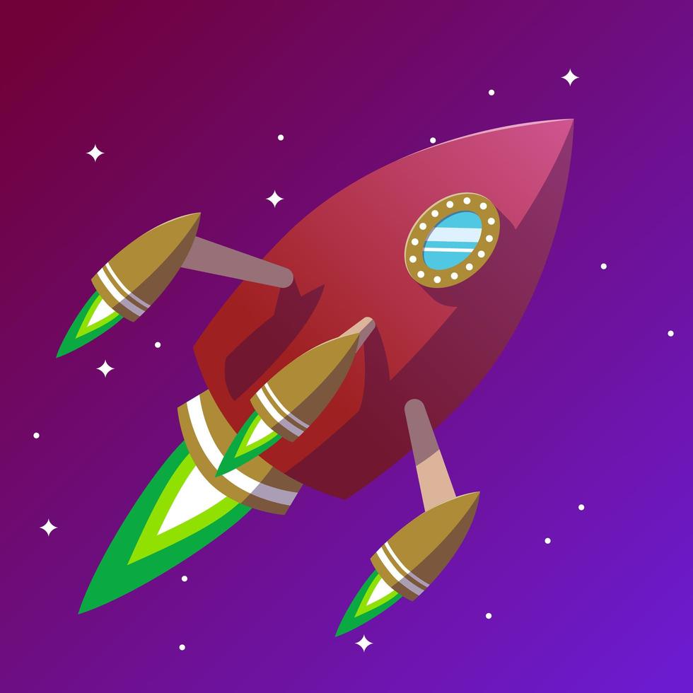 illustrazione del razzo rosso nello spazio per il gioco e le animazioni. vettore