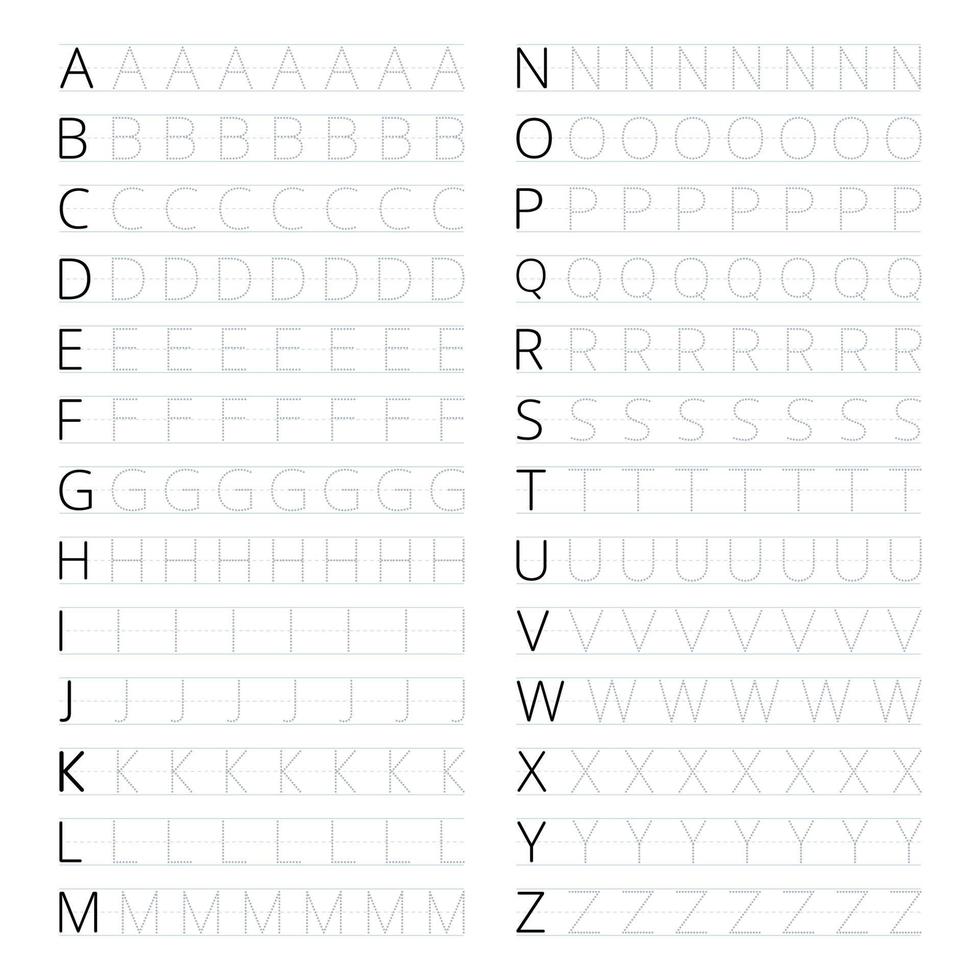 foglio di lavoro di tracciamento dell'alfabeto per bambini vettore