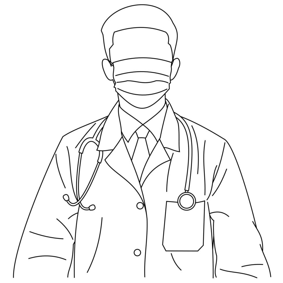 giovane medico professionista che indossa una maschera chirurgica o medica per proteggere da peste, malattie, coronavirus, covid, sars, influenza o mers. un medico che indossa maschera chirurgica e fonendoscopio vettore