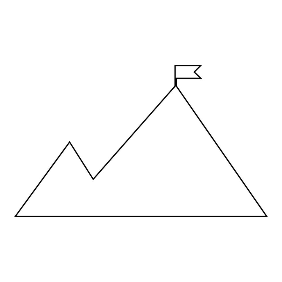 montagne con una bandiera in cima all'icona di colore nero vettore