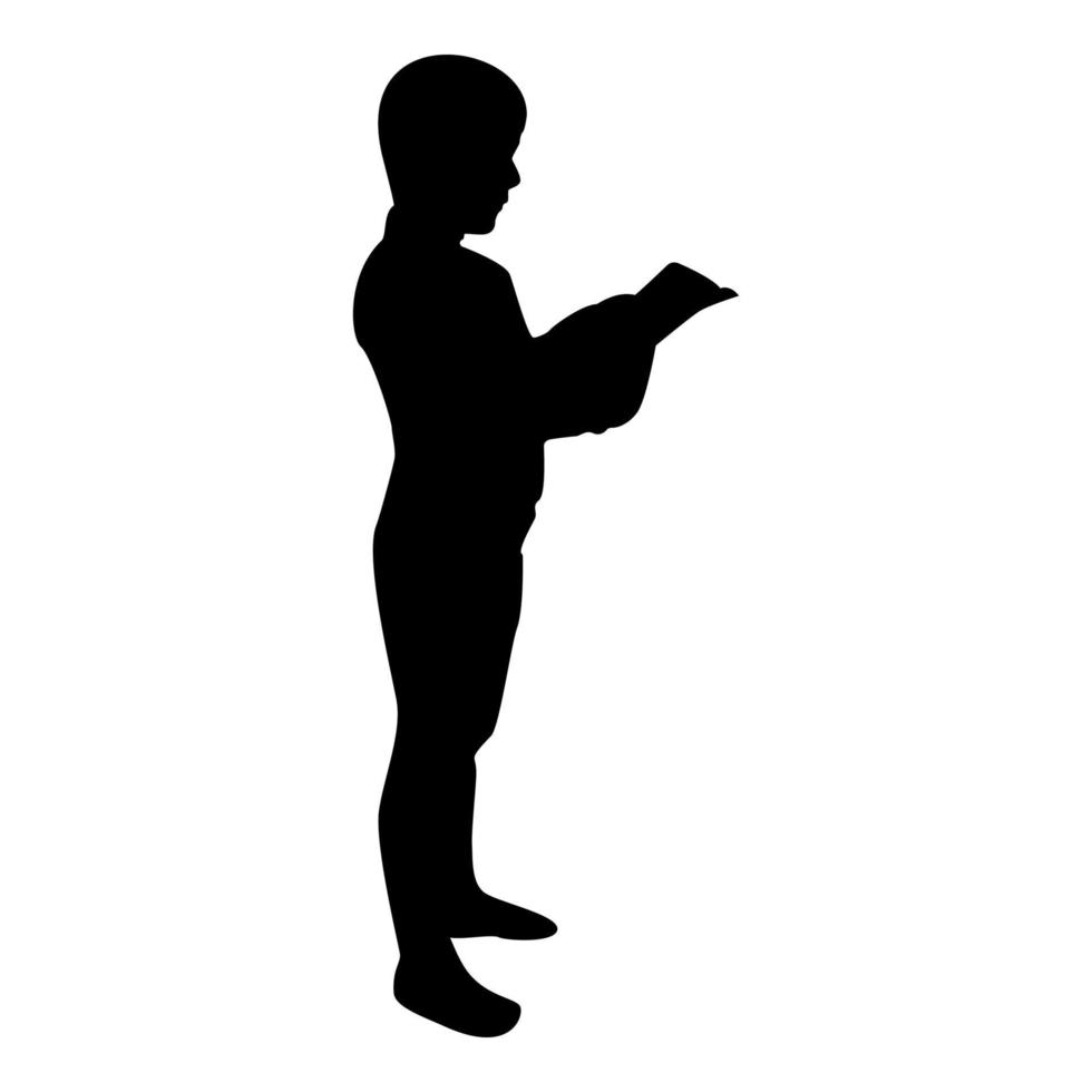 silhouette ragazzo lettura libro in piedi maschio adolescente vettore