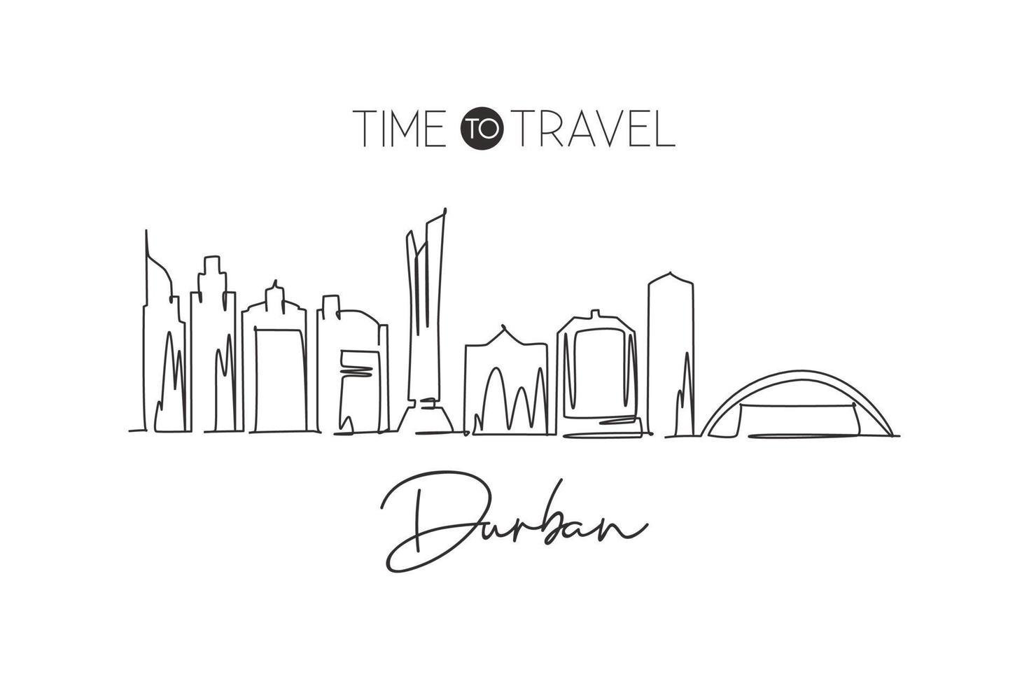 un disegno a linea continua dello skyline della città di durban, sud africa. bella stampa di cartoline punto di riferimento. vacanza di viaggio del turismo paesaggistico mondiale. illustrazione vettoriale di disegno a linea singola con tratto elegante