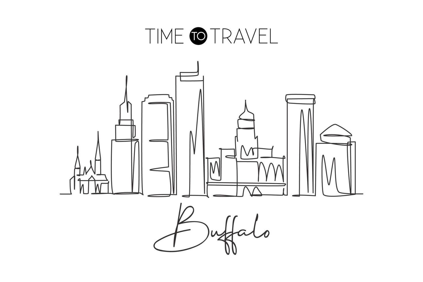 un disegno a linea singola dello skyline della città di bufalo, stati uniti. paesaggio storico della città nel mondo. migliore destinazione per le vacanze. tratto modificabile illustrazione vettoriale di disegno a linea continua alla moda