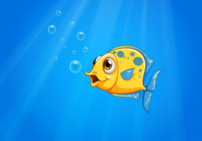 Un oceano profondo con un pesce giallo vettore