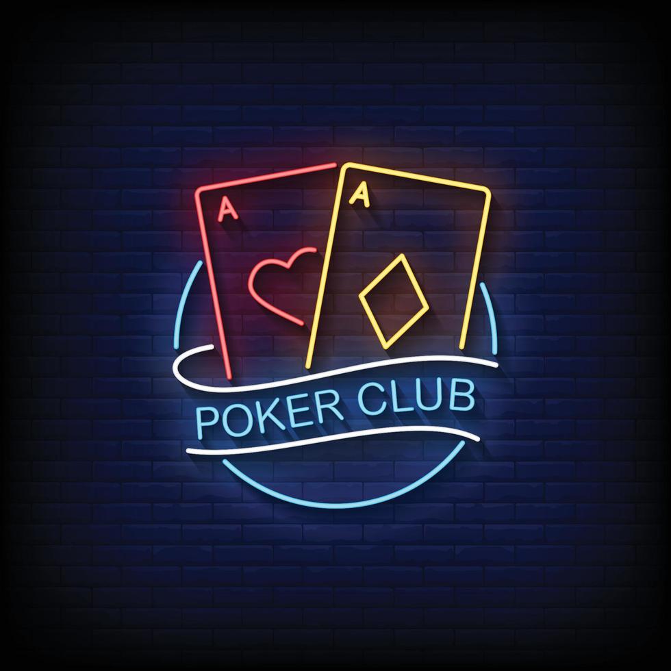 vettore del testo di stile delle insegne al neon del club di poker