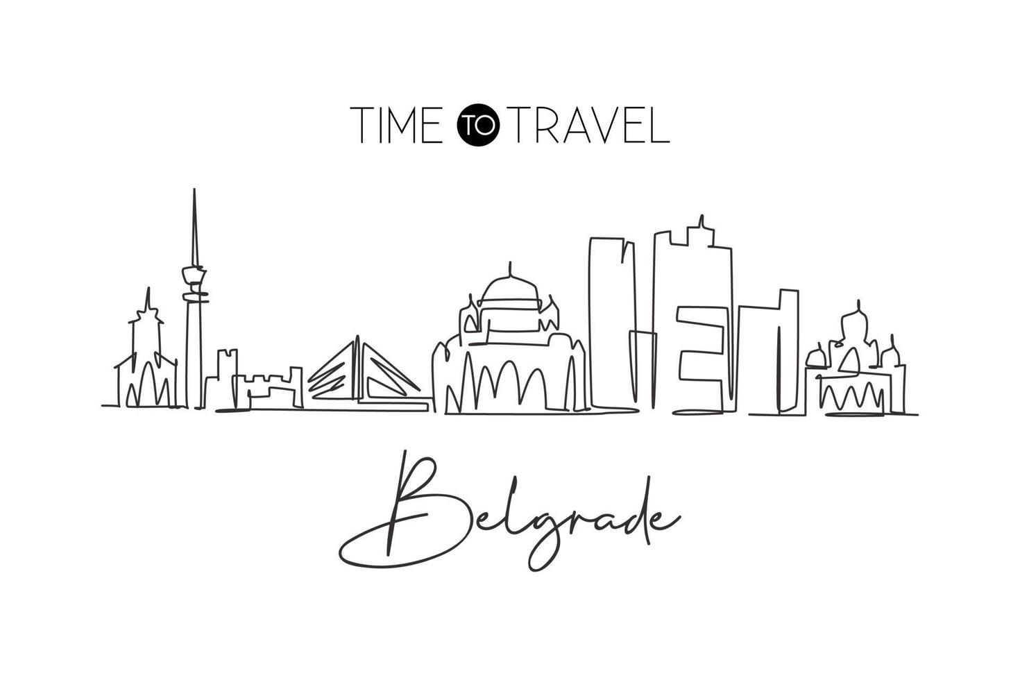 un disegno a linea singola dello skyline della città di belgrado in serbia. paesaggio storico della città nel mondo. miglior poster di destinazione per le vacanze. tratto modificabile illustrazione vettoriale di disegno a linea continua alla moda