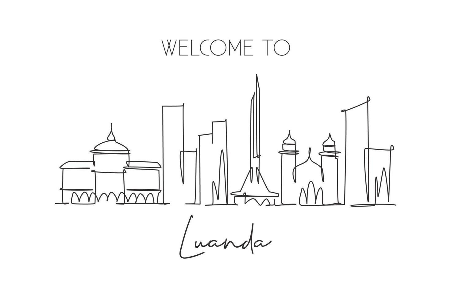 un disegno a linea continua dello skyline della città di luanda, angola. bellissimo punto di riferimento. turismo paesaggistico mondiale e vacanze di viaggio. illustrazione grafica vettoriale di disegno a linea singola con tratto elegante modificabile