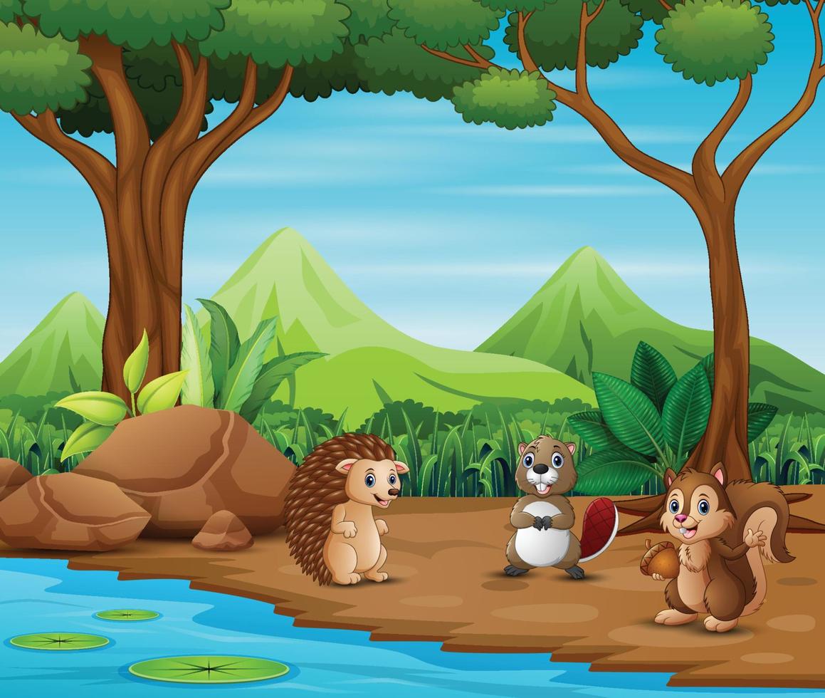 cartone animato di animali che vivono nella foresta vettore