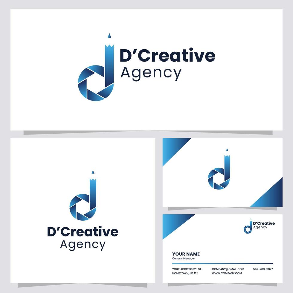 lettera d design del logo creativo e pacchetto di branding vettore