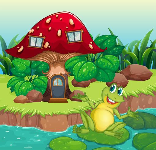 Una rana e una casa dei funghi vettore