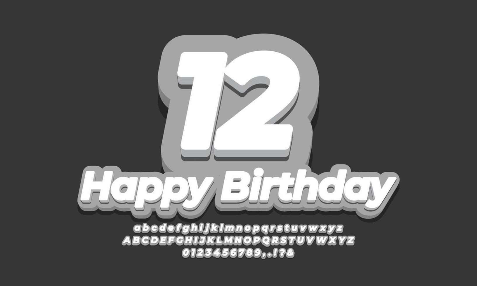 12 design grigio 3d di compleanno di celebrazione di dodici anni vettore