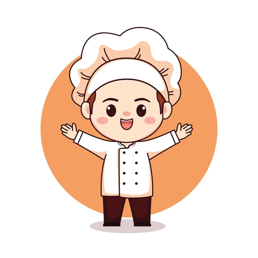 carino felice maschio panetteria chef cartone animato manga chibi mascotte logo personaggio vettore