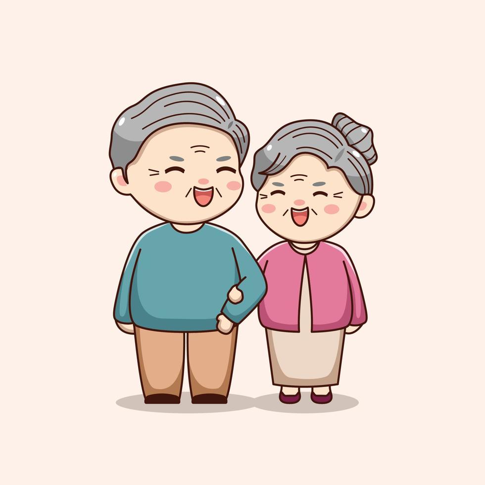 carino felice nonno ridere insieme kawaii chibi character design coppia di san valentino vettore