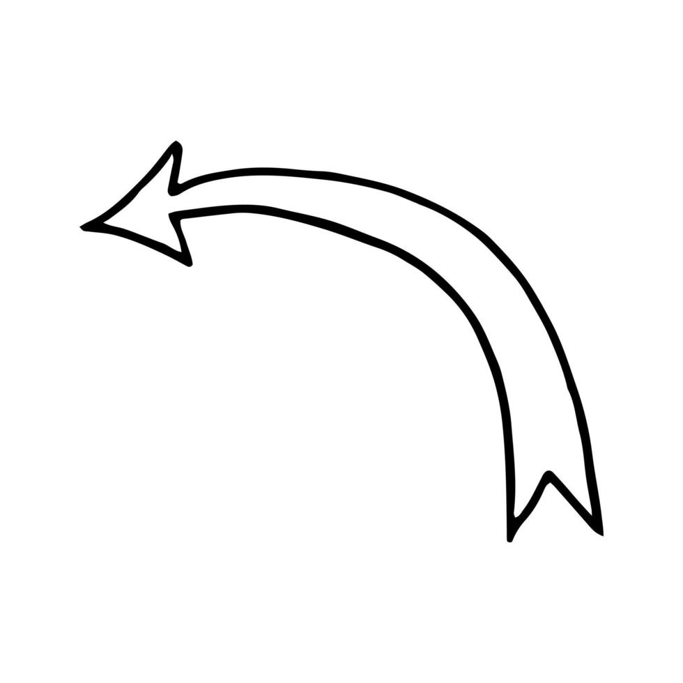 freccia disegnata a mano in stile doodle. line art, nordico, scandinavo, minimalismo, monocromatico. puntatore di direzione dell'adesivo dell'icona vettore