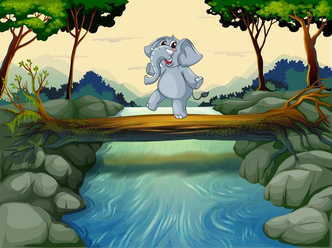 Un elefante che attraversa il fiume vettore