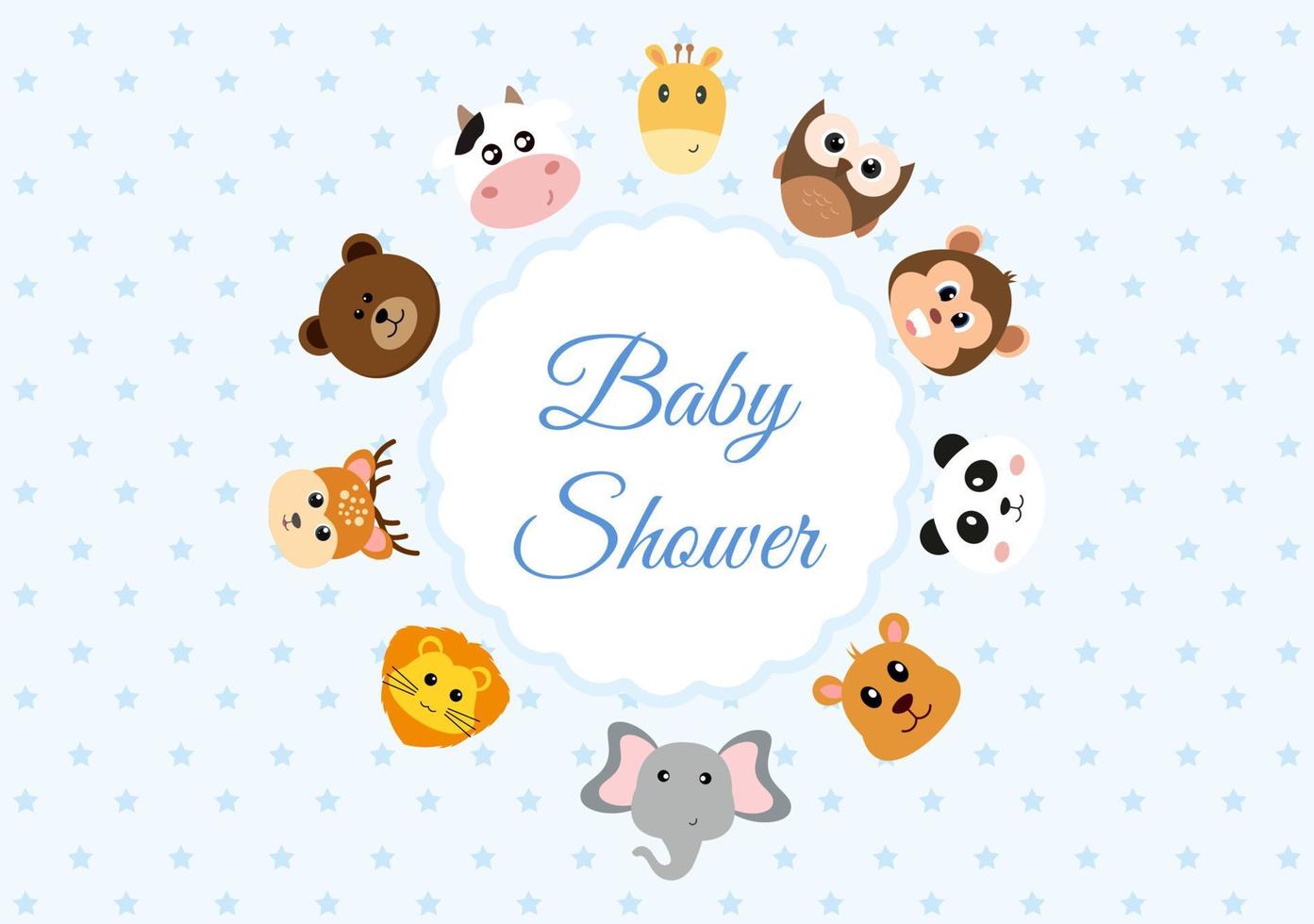 baby shower ragazzino o ragazza con simpatici animali della giungla design sfondo illustrazione vettoriale adatto per invito e biglietto di auguri