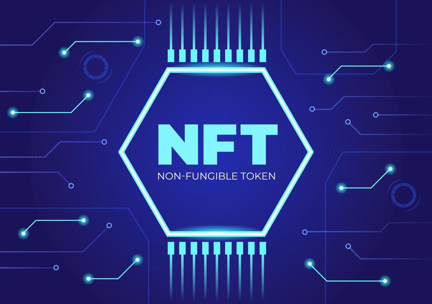 nft token non fungibile cripto arte della conversione in rete digitale con server di monete per banner o poster in un'illustrazione di sfondo piatto vettore