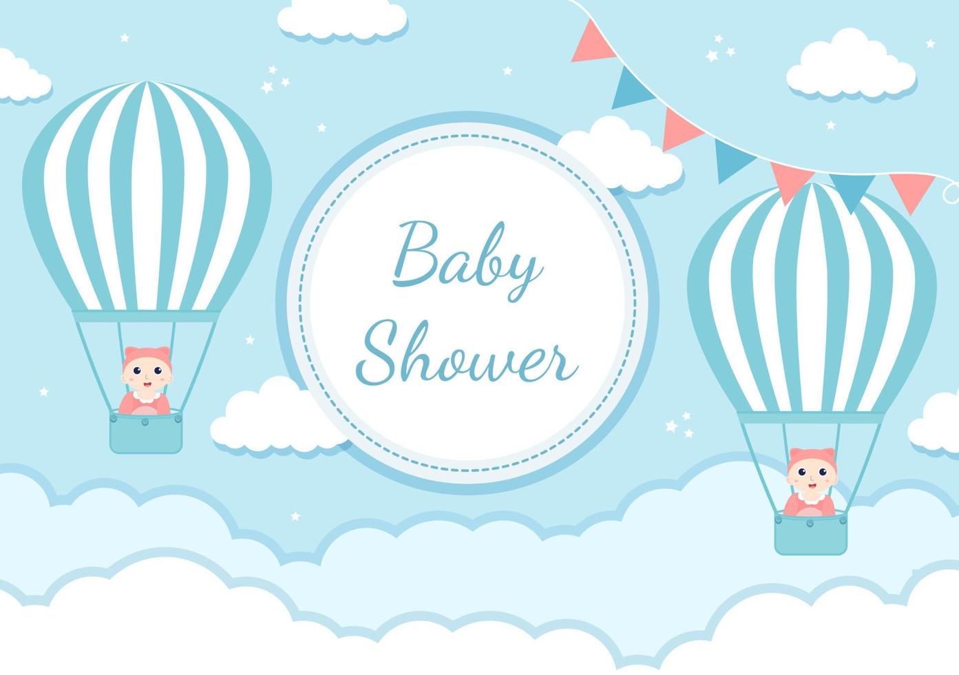 baby shower ragazzino o ragazza con design carino giocattoli e accessori neonati sfondo illustrazione per invito e biglietti di auguri vettore