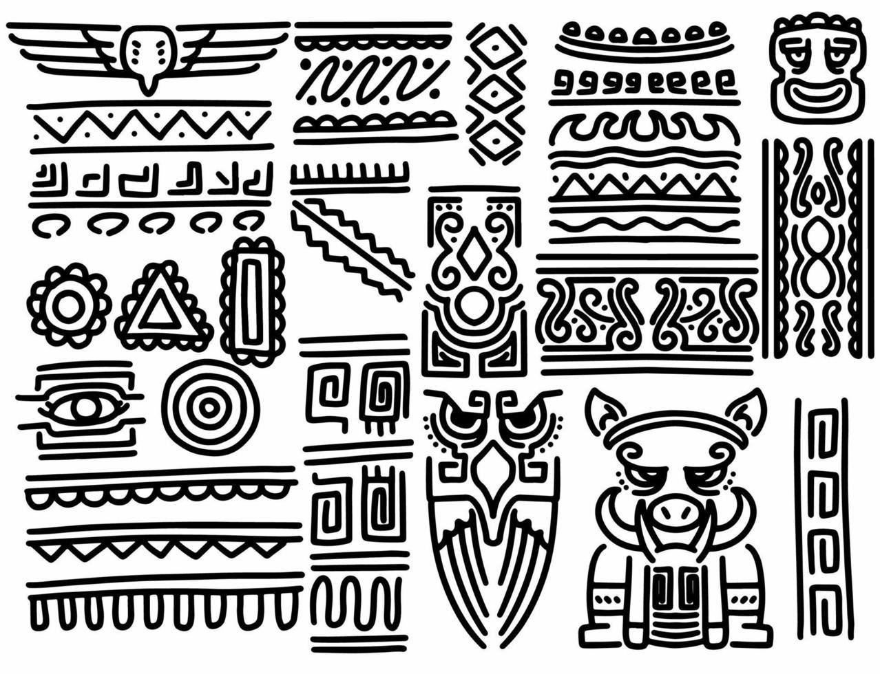 set di confine etnico disegnato a mano con linea tribale e elemento di design hipster vettore