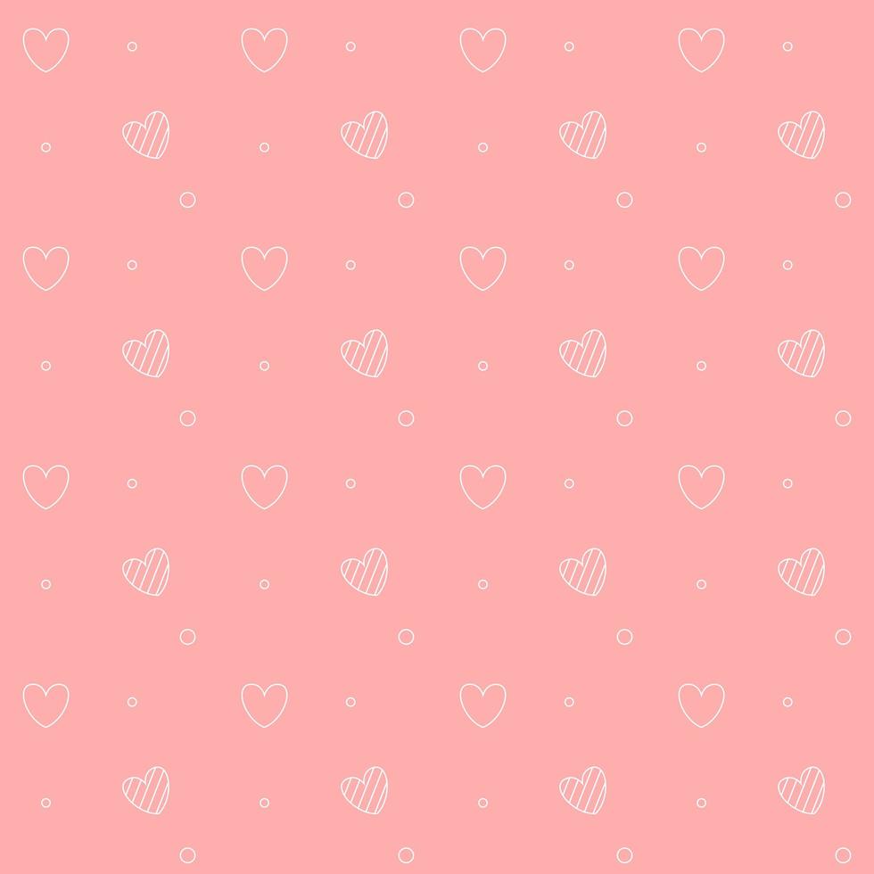 romantico modello senza cuciture con un cuore. buon San Valentino. cuori e punti di contorno bianco su sfondo rosa. vettore