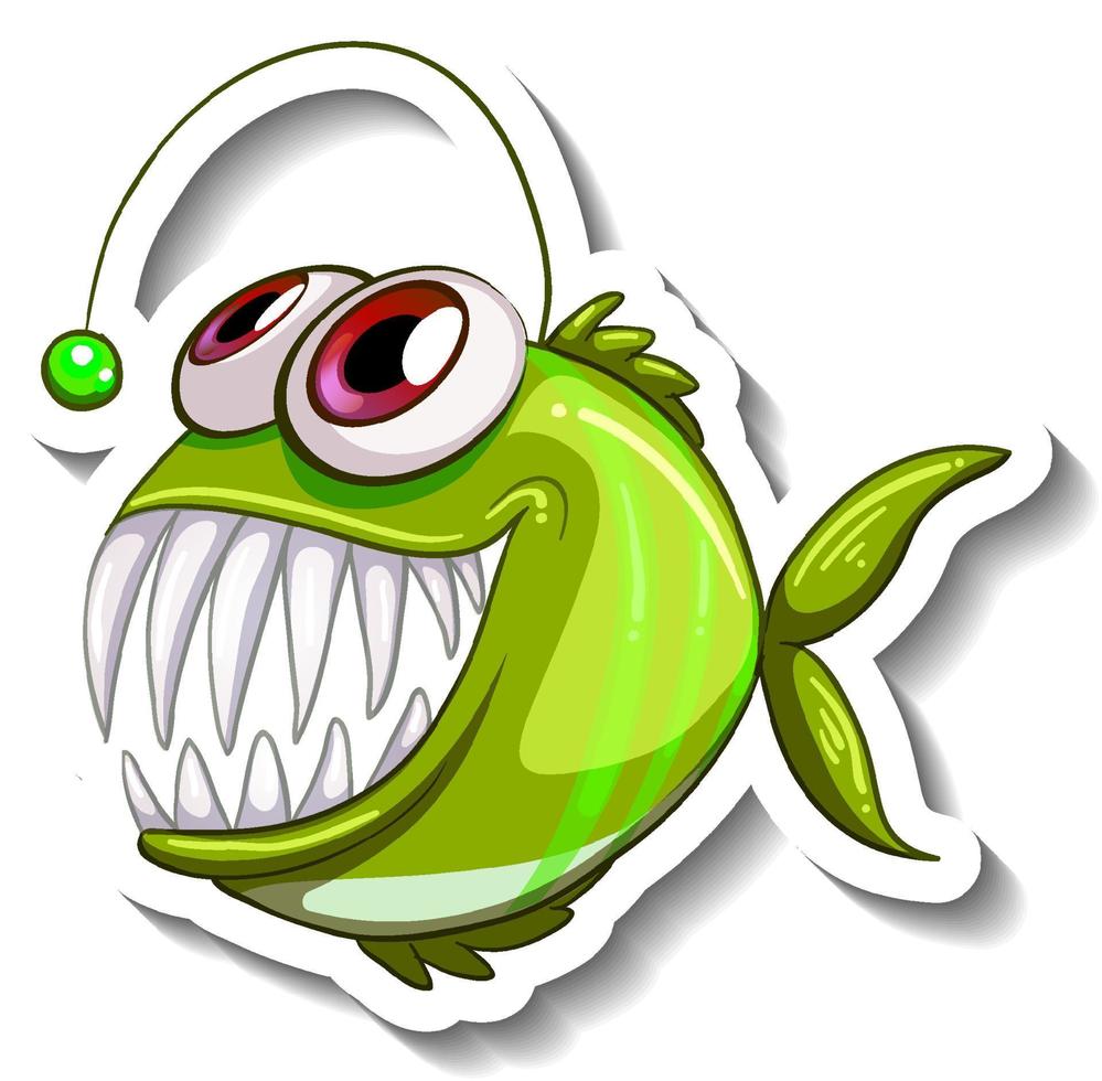 adesivo cartone animato pesce rana pescatrice vettore